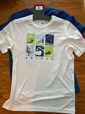 adidas White Tee with Blue Tee Set Boys M